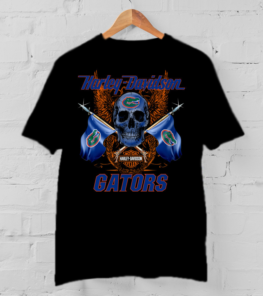 Harley Davidson Florida Gators Skull Flags T-Shirt
