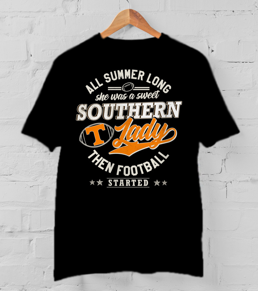 All Summer Long Sweet Southern Lady Football Tennessee Vols T-Shirt