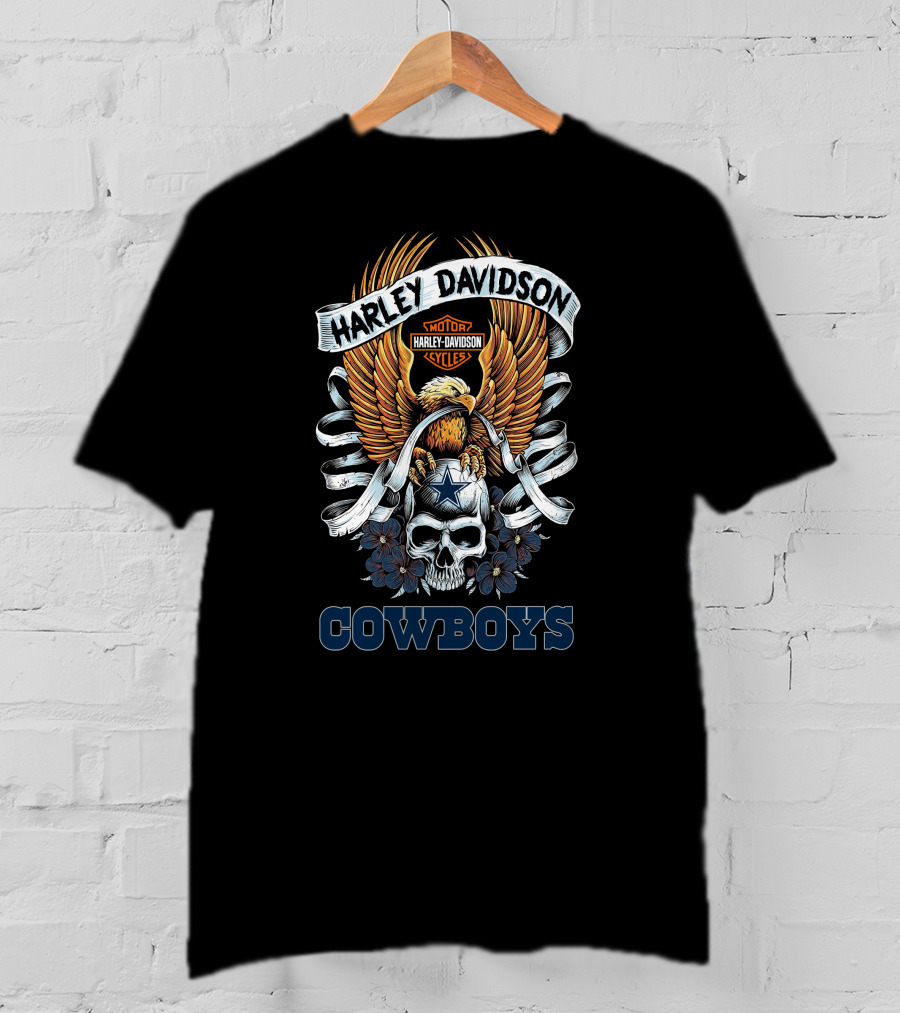 Harley Davidson Motor Cycles Eagle Skull Cowboys T-Shirt