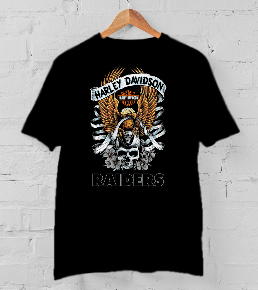 Harley Davidson Motor Cycles Eagle Skull Raiders T-Shirt