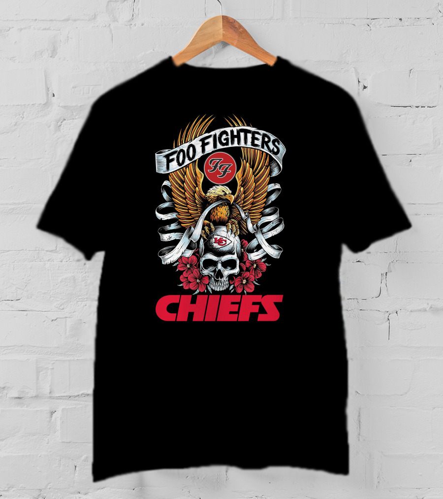 Foo Fighters Kansas City Chiefs Skull Eagle Wings Floral Banner T-Shirt