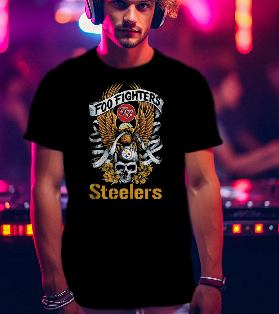 Foo Fighters Steelers FF Skull Eagle Floral Motif T-Shirt