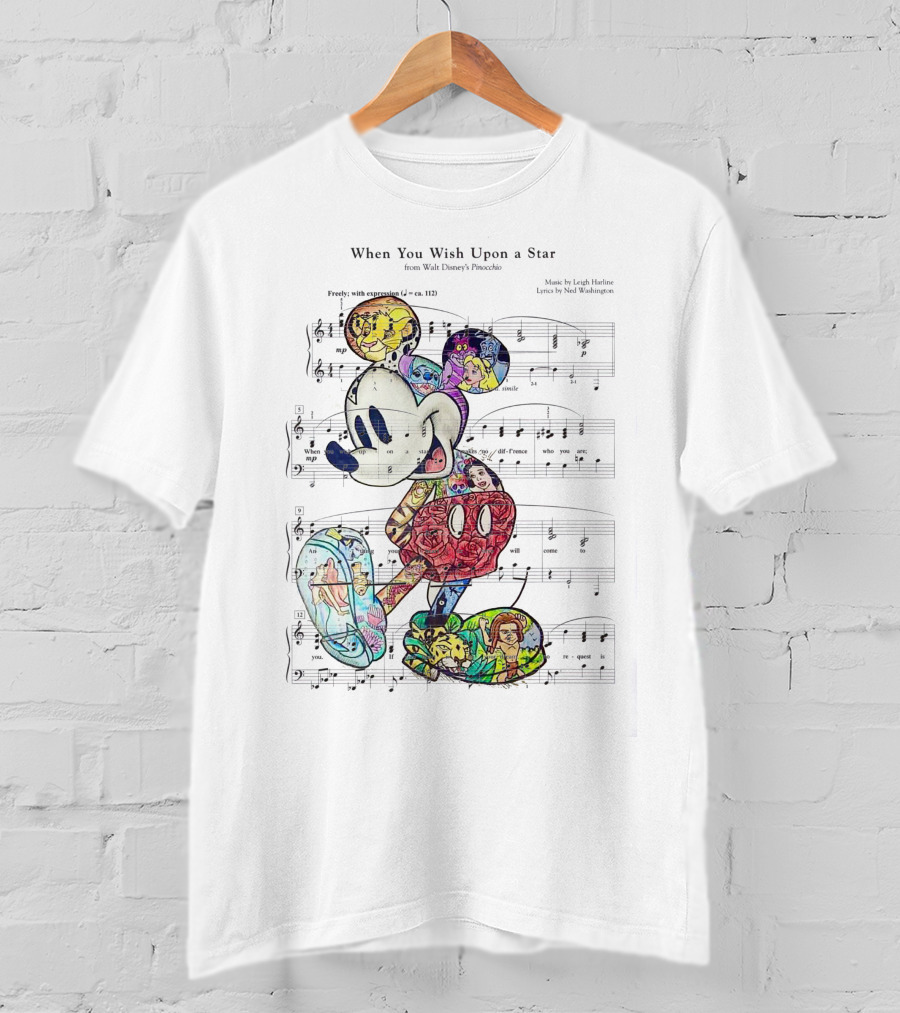 When You Wish Upon A Star Disney Music Mickey Mouse Sheet Music T-Shirt
