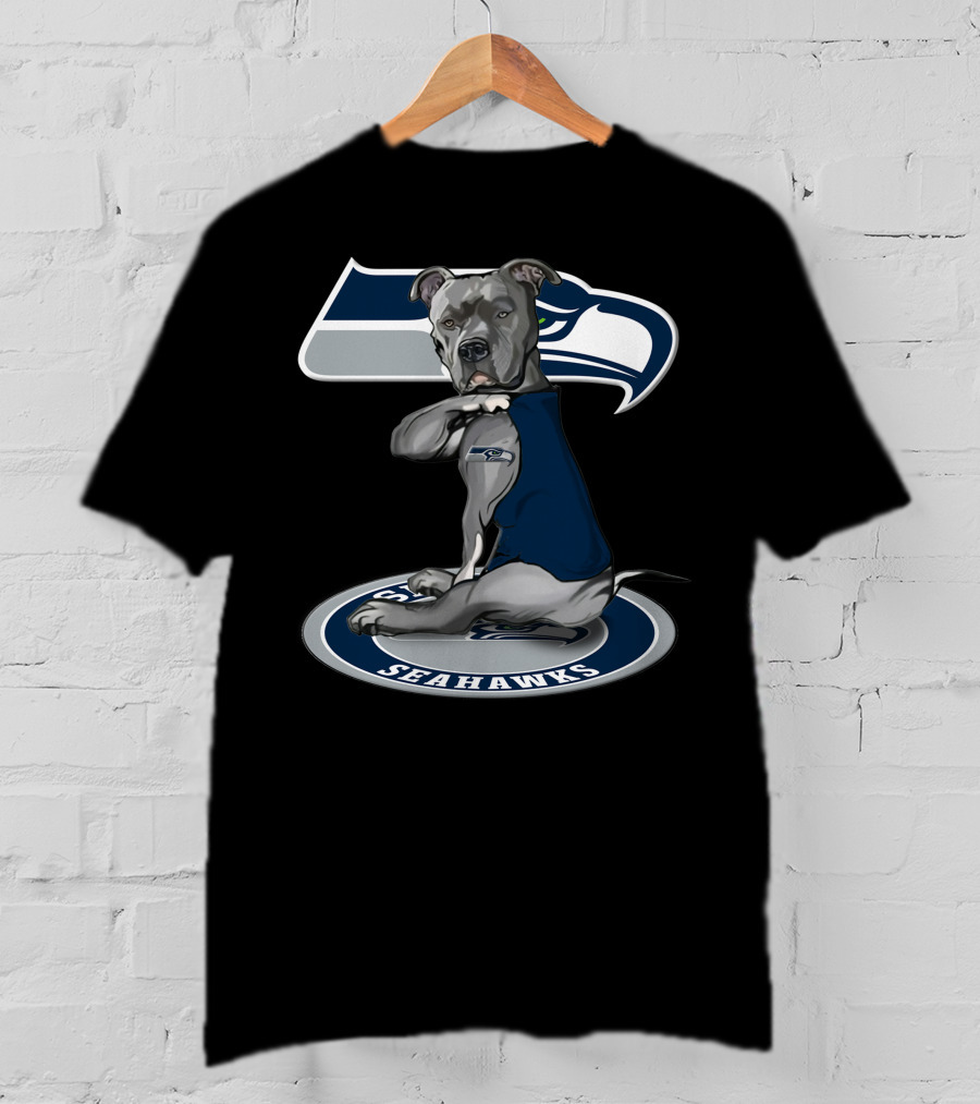 Seattle Seahawks Dog In Blue Jersey On Team T-Shirt