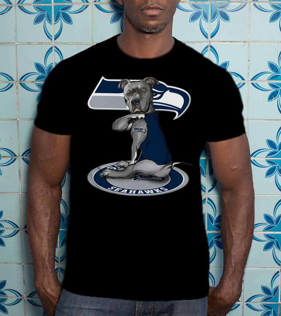 Seattle Seahawks Dog In Blue Jersey On Team T-Shirt