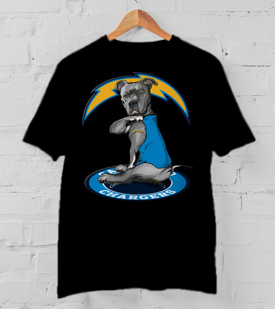 Los Angeles Chargers Dog In Blue Jersey With Lightning Bolt T-Shirt