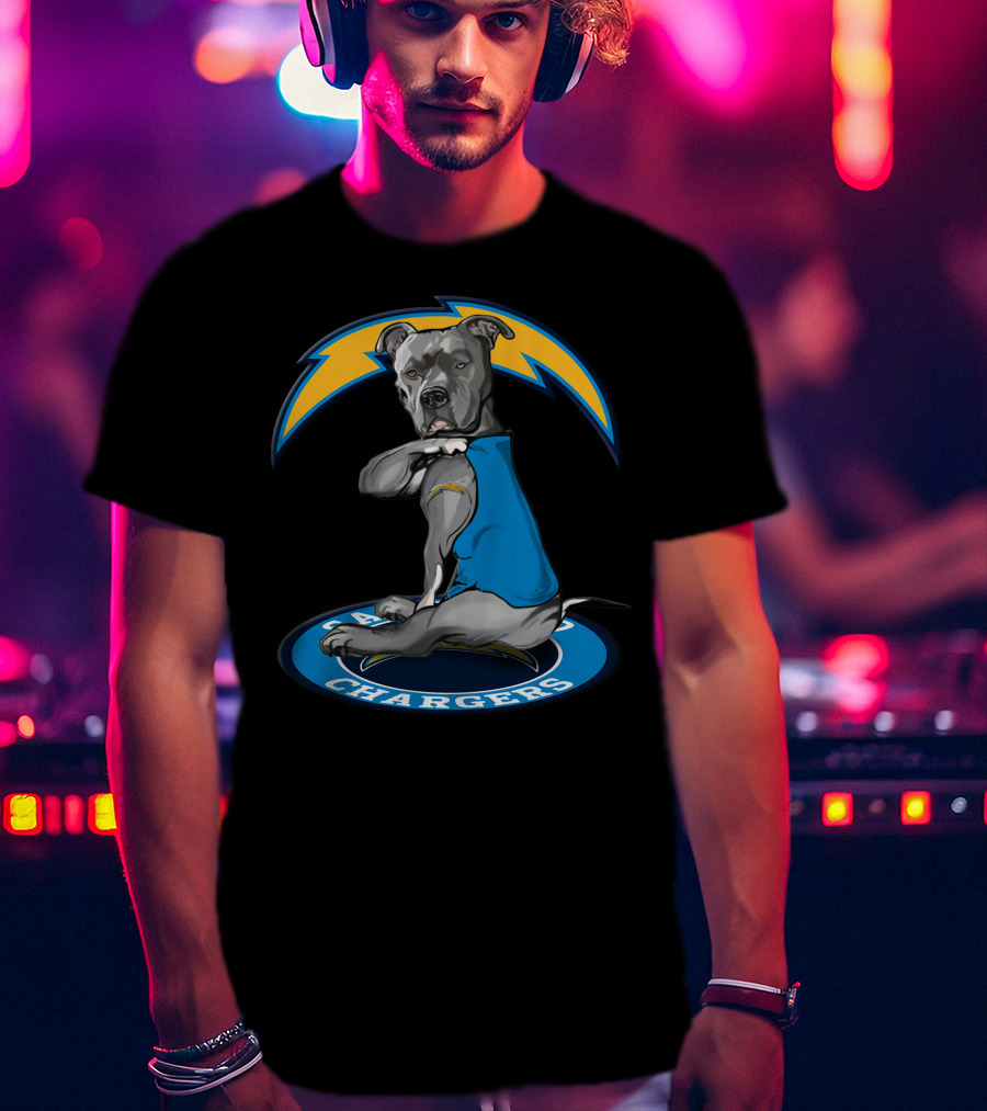 Los Angeles Chargers Dog In Blue Jersey With Lightning Bolt T-Shirt
