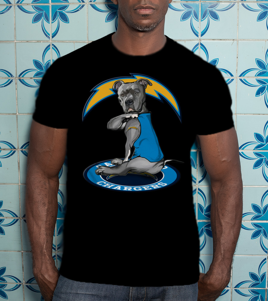 Los Angeles Chargers Dog In Blue Jersey With Lightning Bolt T-Shirt