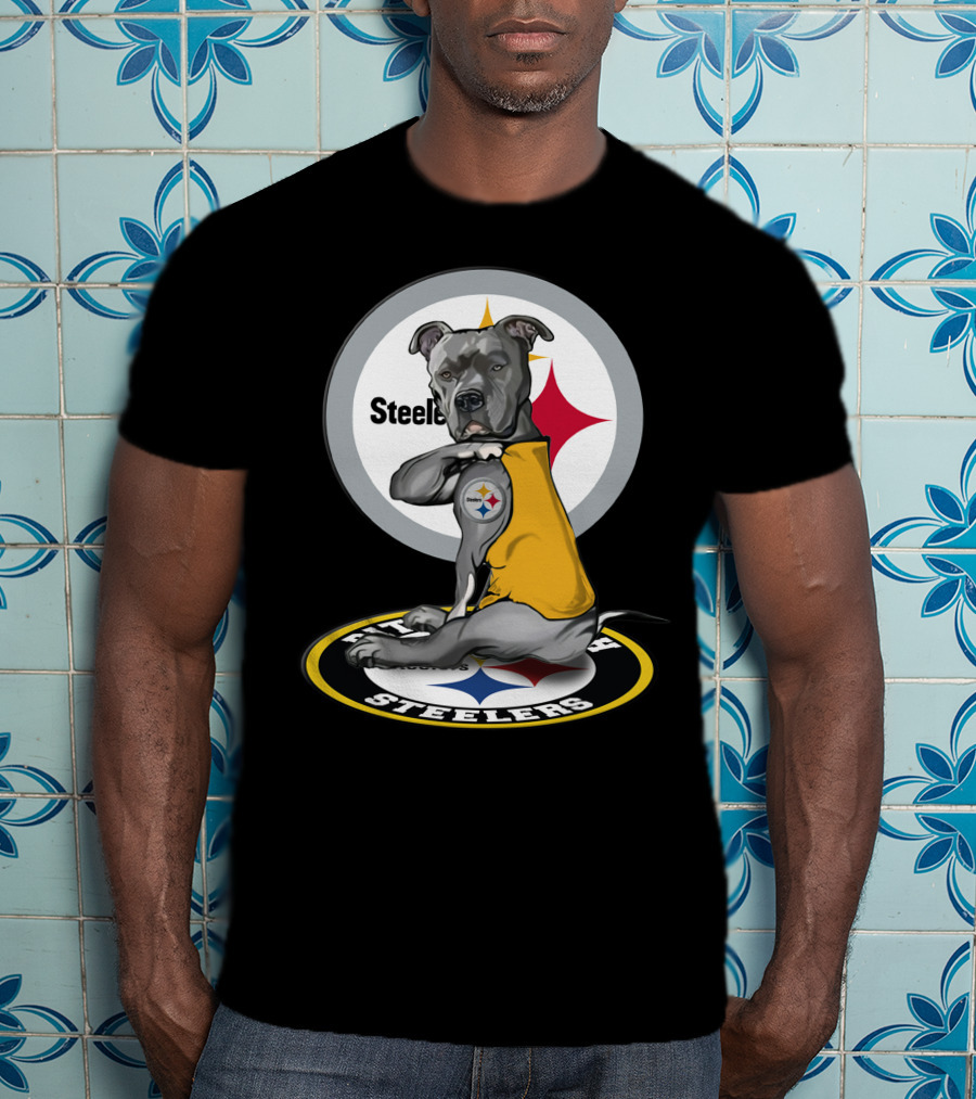 Pittsburgh Steelers Dog With Logo Tattoo And Yellow Vest T-Shirt