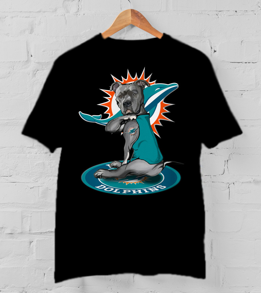 Miami Dolphins Dog With Logo Tattoo And Jersey T-Shirt
