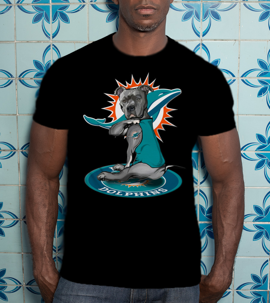 Miami Dolphins Dog With Logo Tattoo And Jersey T-Shirt