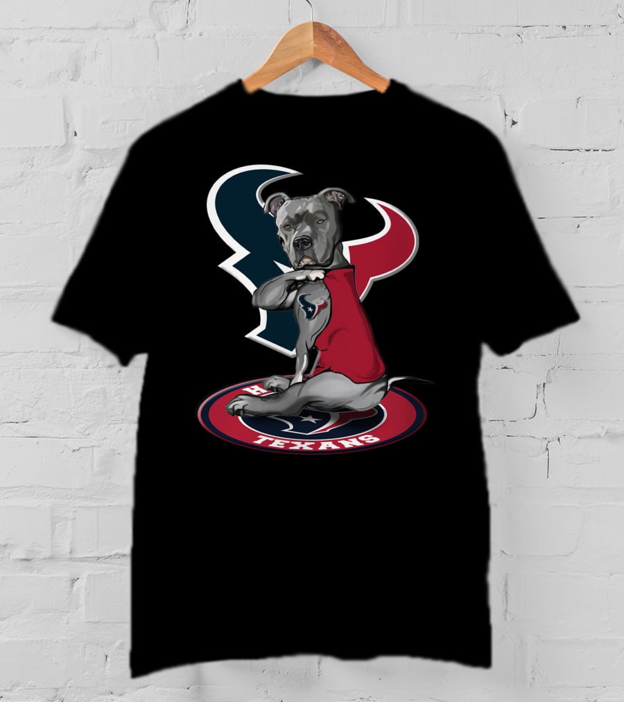 Houston Texans Dog Mascot With Team Logo And Red Outfit T-Shirt