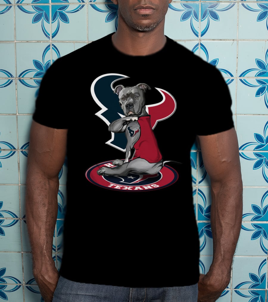 Houston Texans Dog Mascot With Team Logo And Red Outfit T-Shirt