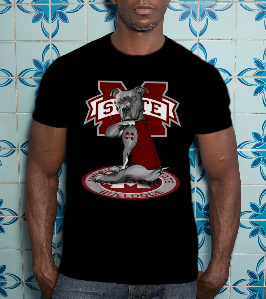 Mississippi State Bulldogs Mascot Logo With Bulldog Wearing Jersey T-Shirt