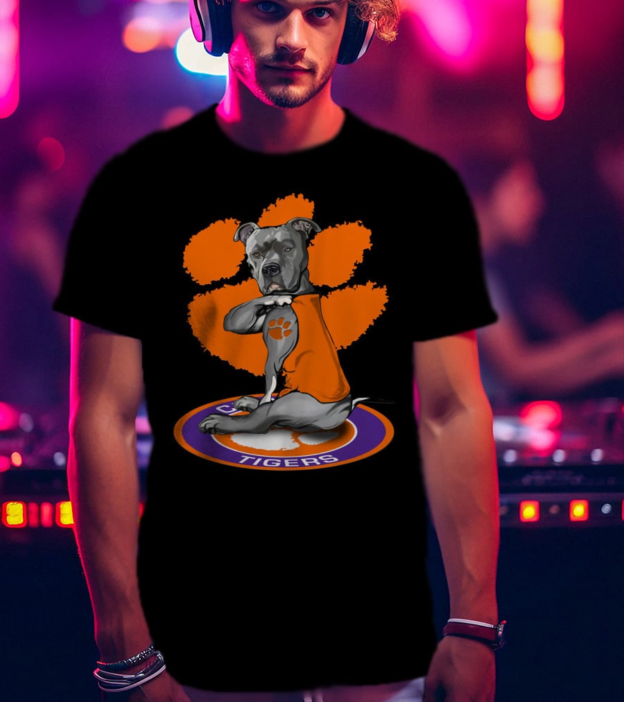 Clemson Tigers Dog With Paw Print Tattoo And Orange Vest T-Shirt