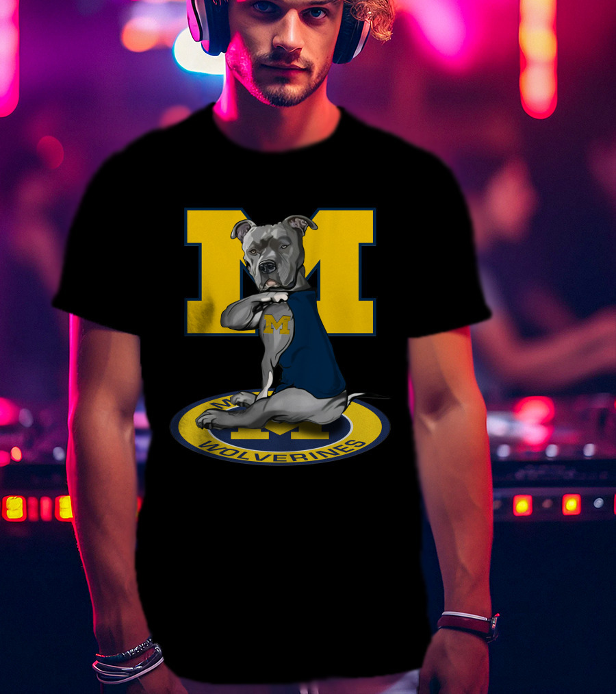 Michigan Wolverines Dog In Blue Outfit With Big Yellow M T-Shirt