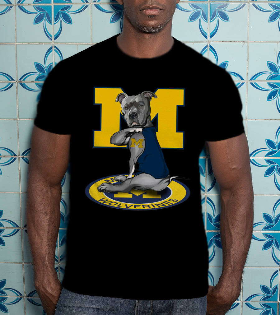 Michigan Wolverines Dog In Blue Outfit With Big Yellow M T-Shirt