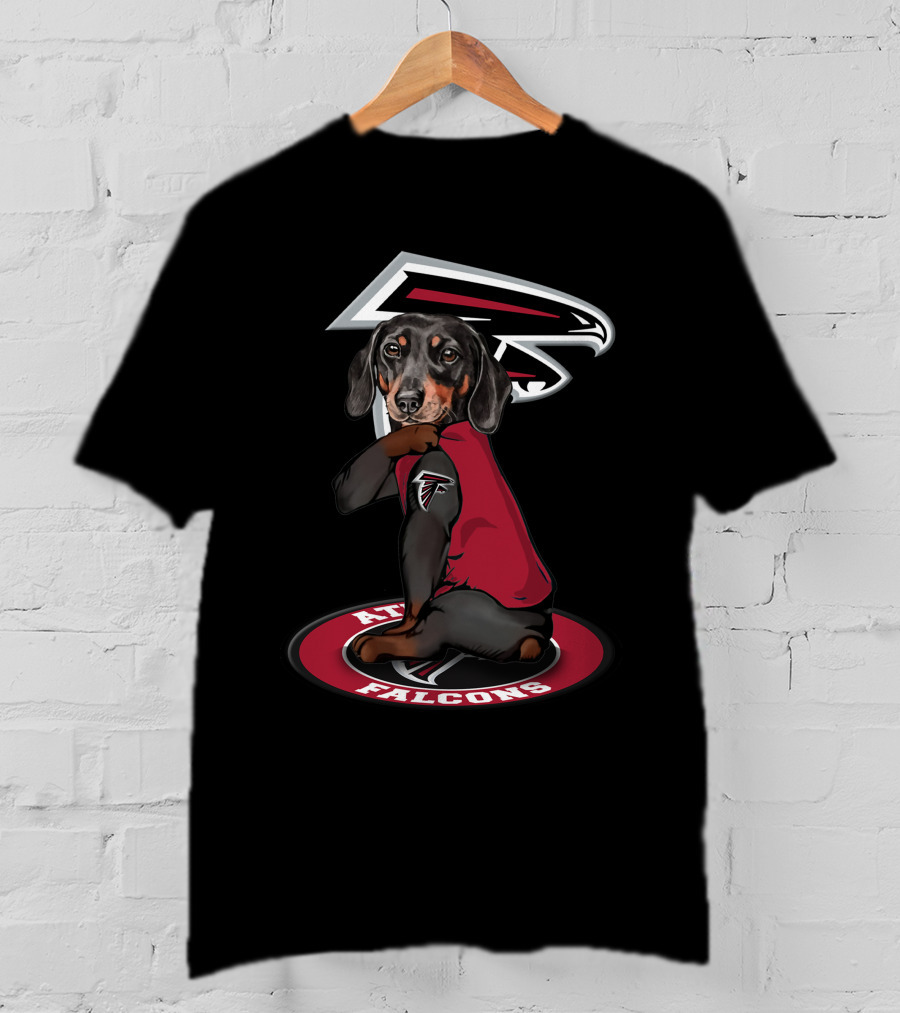 Atlanta Falcons Logo With Dachshund Wearing Team Jersey T-Shirt