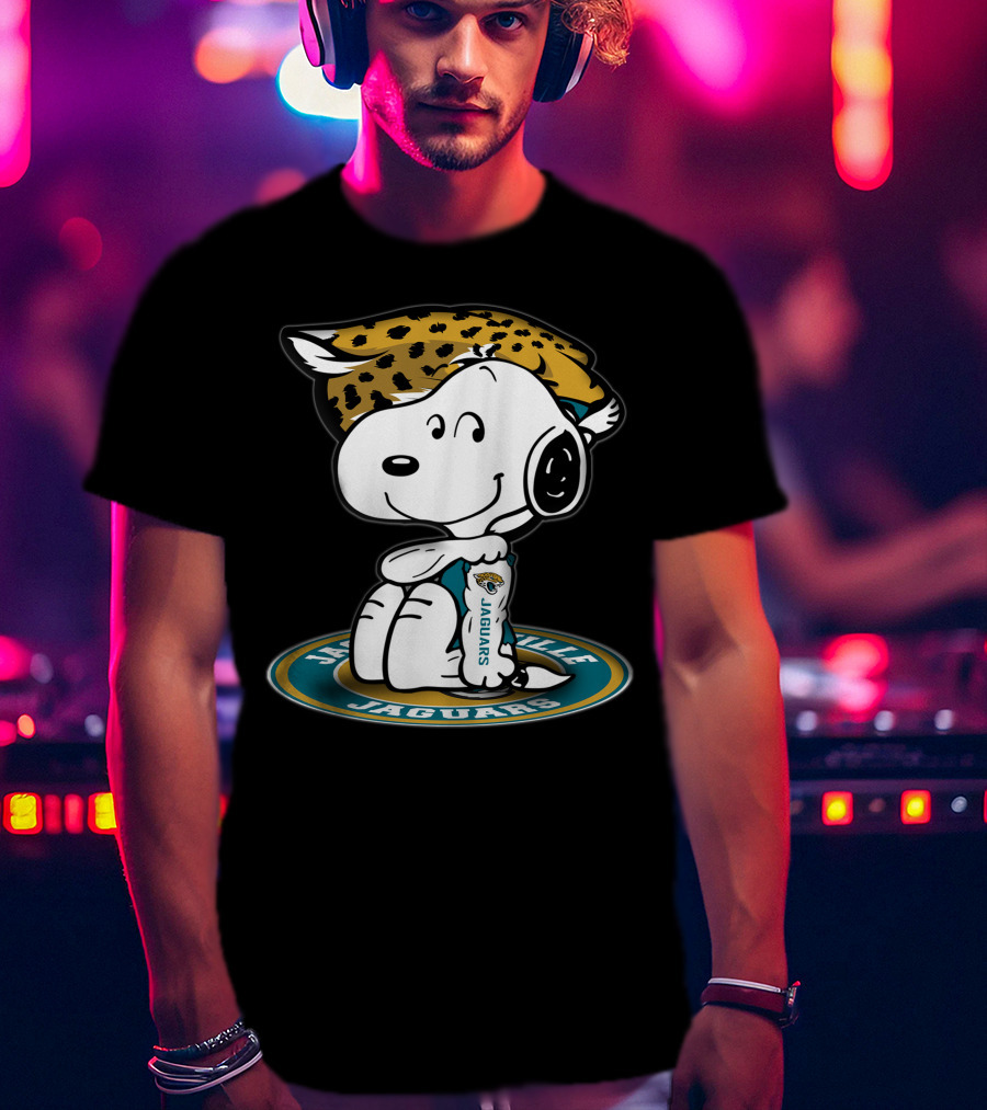 Snoopy Wearing Jacksonville Jaguars Gear With Jaguars Helmet T-Shirt