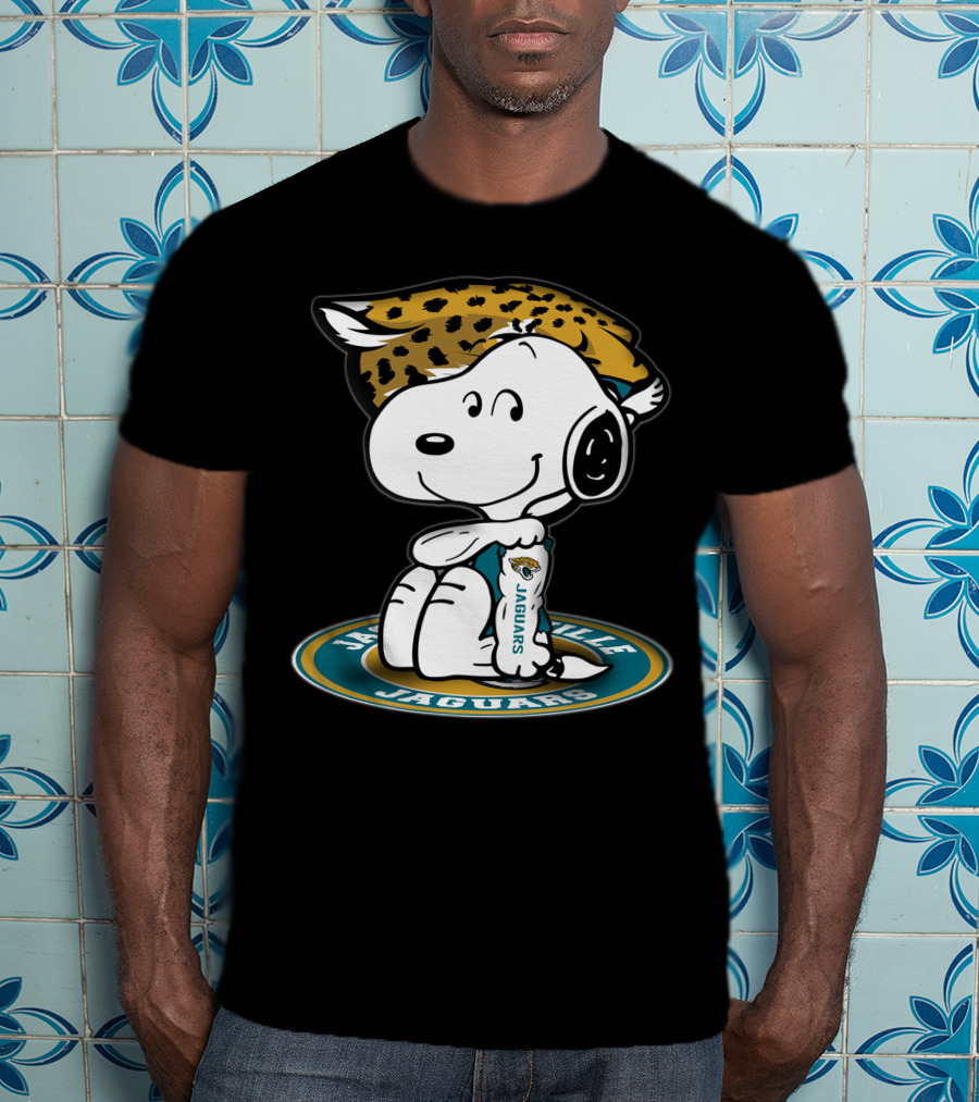 Snoopy Wearing Jacksonville Jaguars Gear With Jaguars Helmet T-Shirt