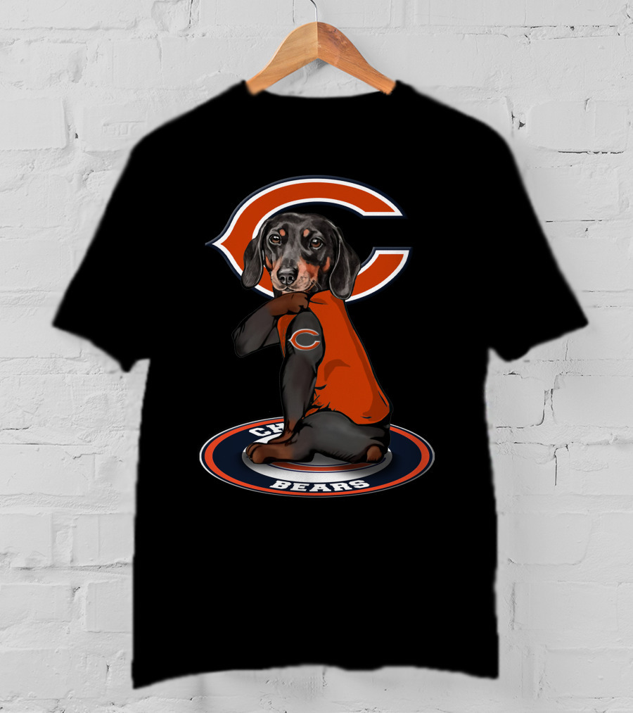 Chicago Bears Dog With Logo On Arm And Backdrop T-Shirt
