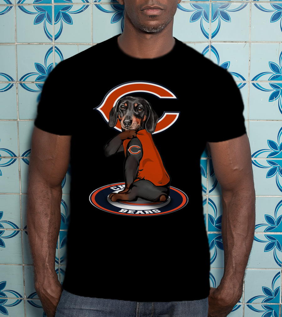 Chicago Bears Dog With Logo On Arm And Backdrop T-Shirt