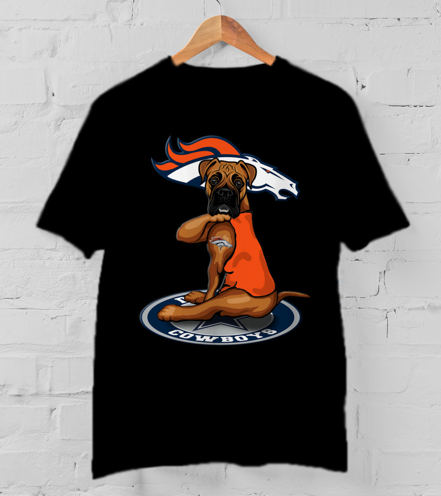 Denver Broncos Dog Sitting On Dallas Cowboys T-Shirt
