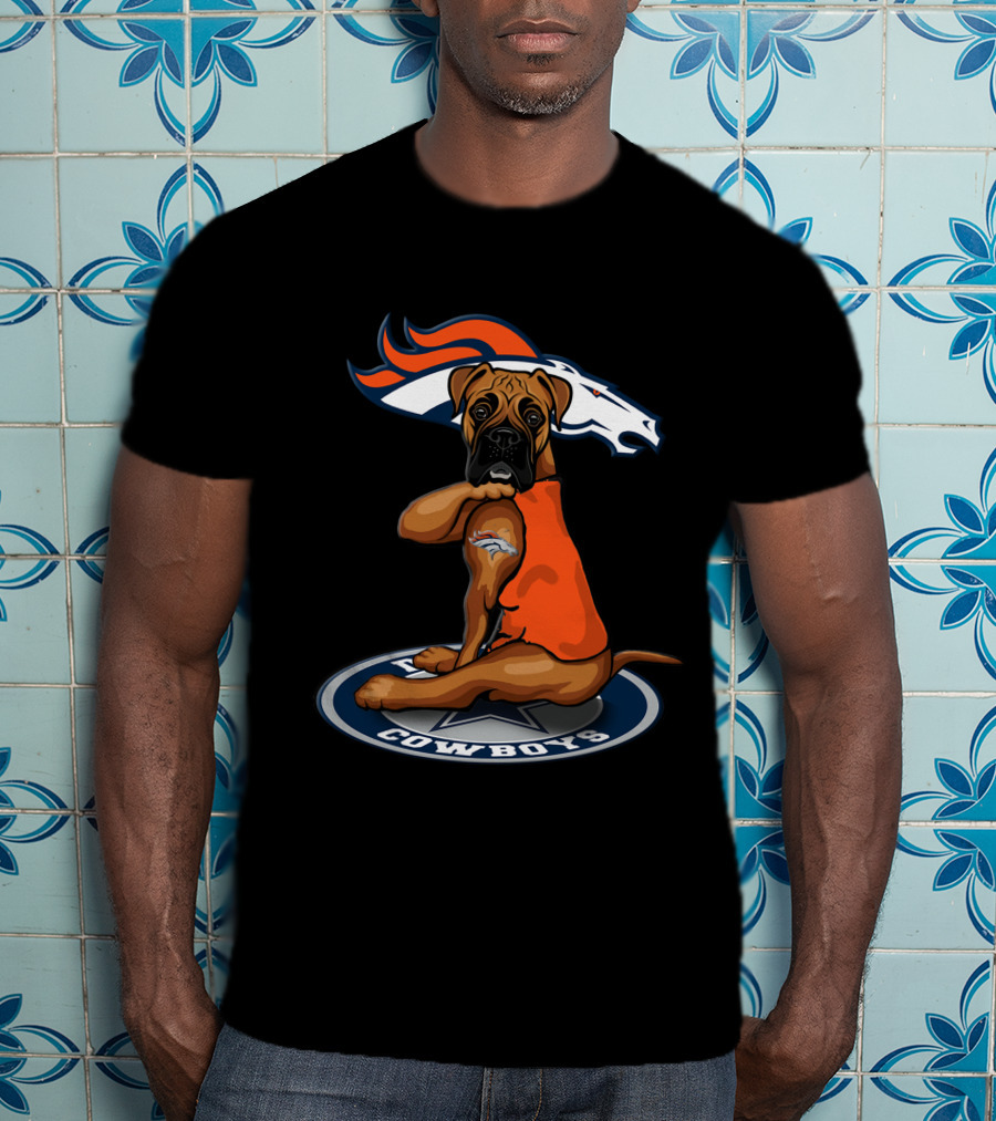 Denver Broncos Dog Sitting On Dallas Cowboys T-Shirt