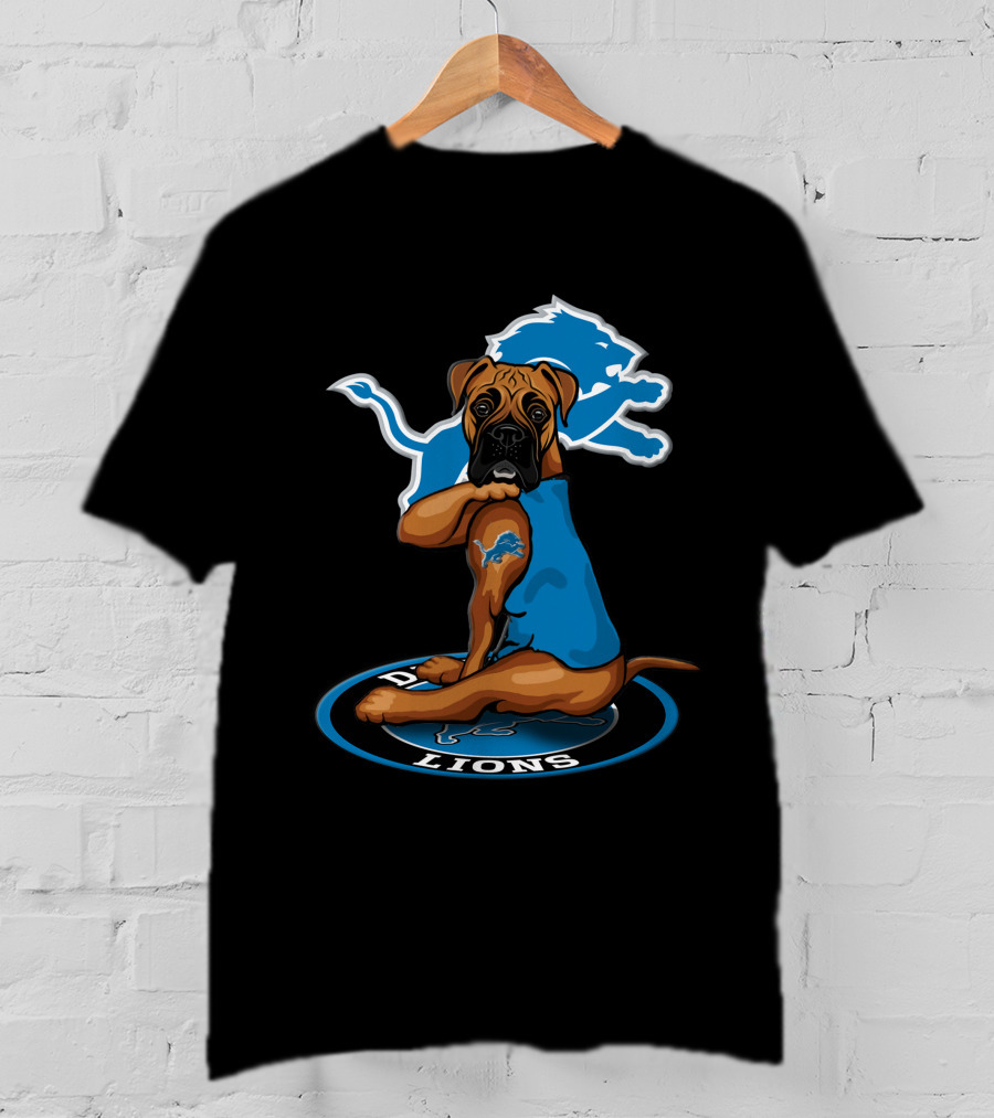 Detroit Lions Mascot Dog With Blue Lion T-Shirt