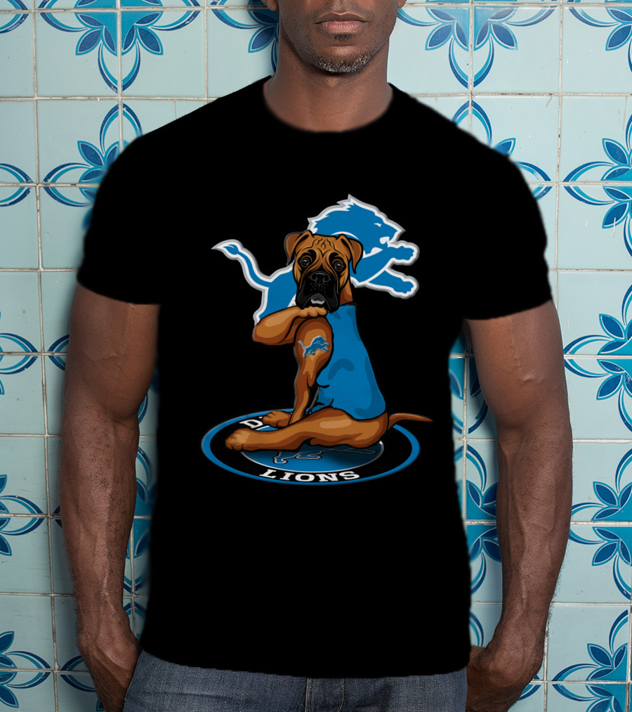 Detroit Lions Mascot Dog With Blue Lion T-Shirt