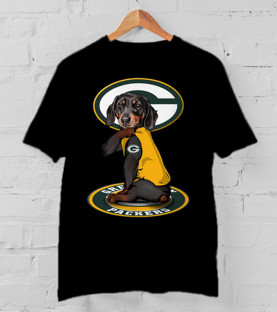 Green Bay Packers Dog With Yellow Jersey And Team T-Shirt