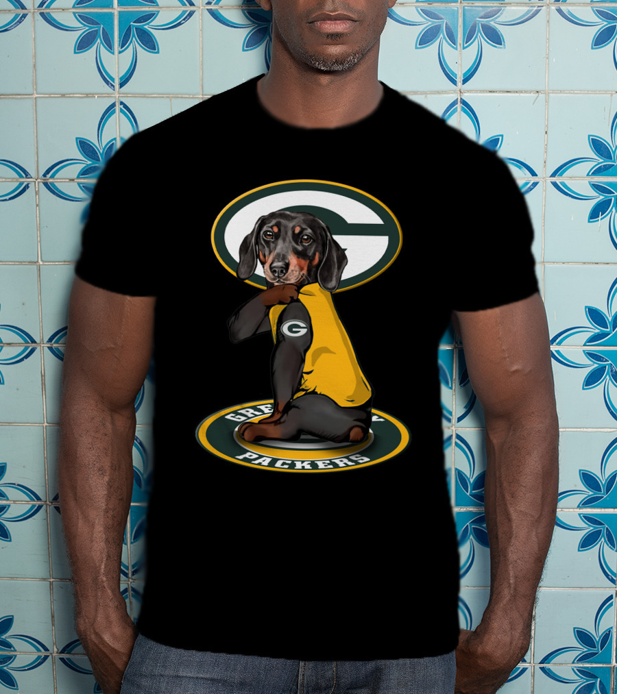 Green Bay Packers Dog With Yellow Jersey And Team T-Shirt