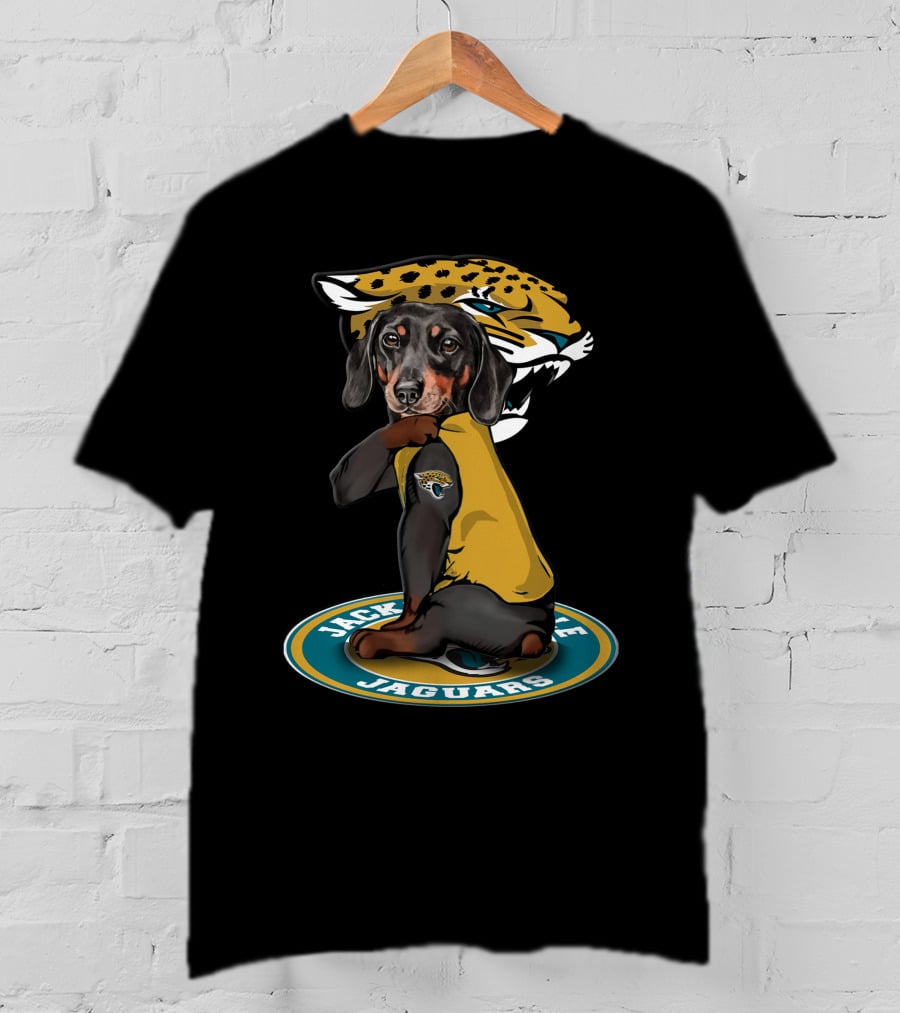 Jacksonville Jaguars Dachshund Dog In Team Logo T-Shirt