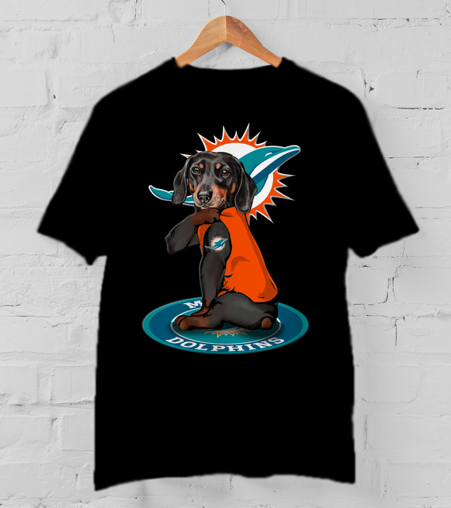 Miami Dolphins Dog Wearing Team Colors On T-Shirt