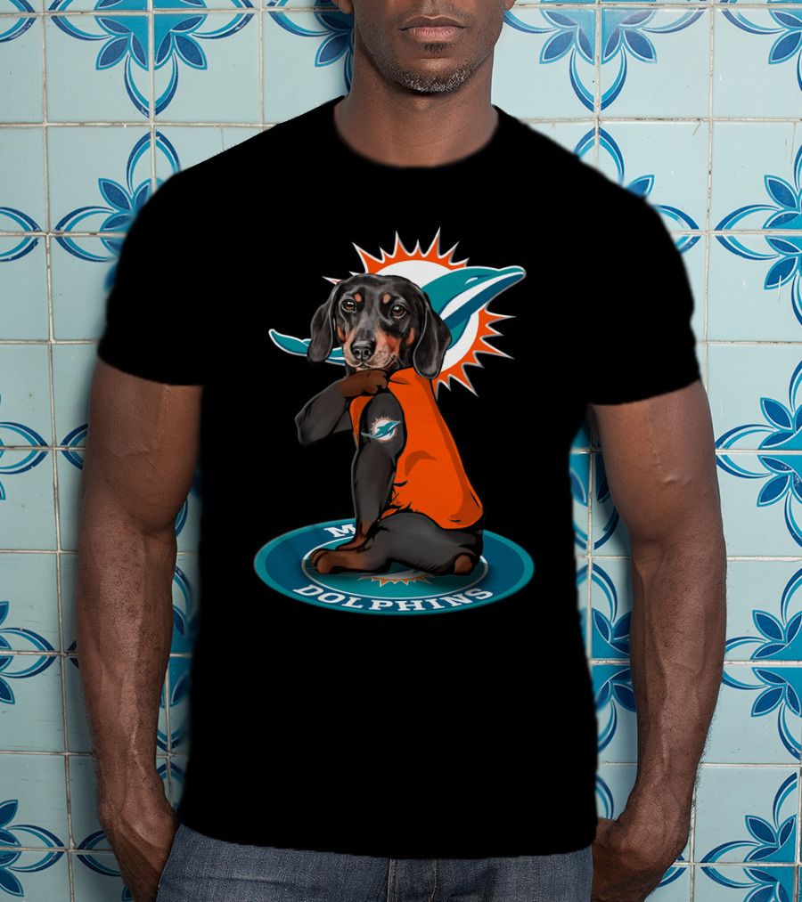 Miami Dolphins Dog Wearing Team Colors On T-Shirt