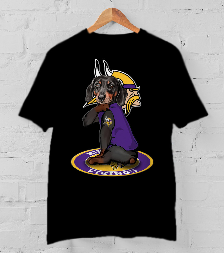 Minnesota Vikings Dachshund Fan With Team T-Shirt
