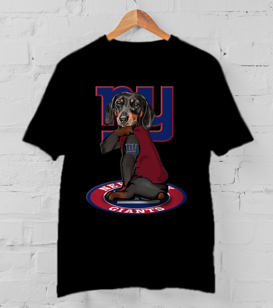 Ny Giants Dachshund Dog With Team Logo And Jersey T-Shirt