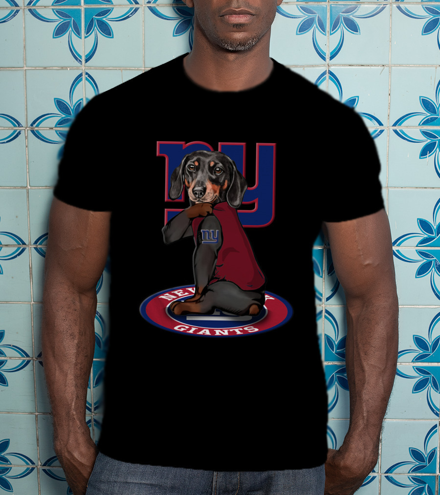 Ny Giants Dachshund Dog With Team Logo And Jersey T-Shirt