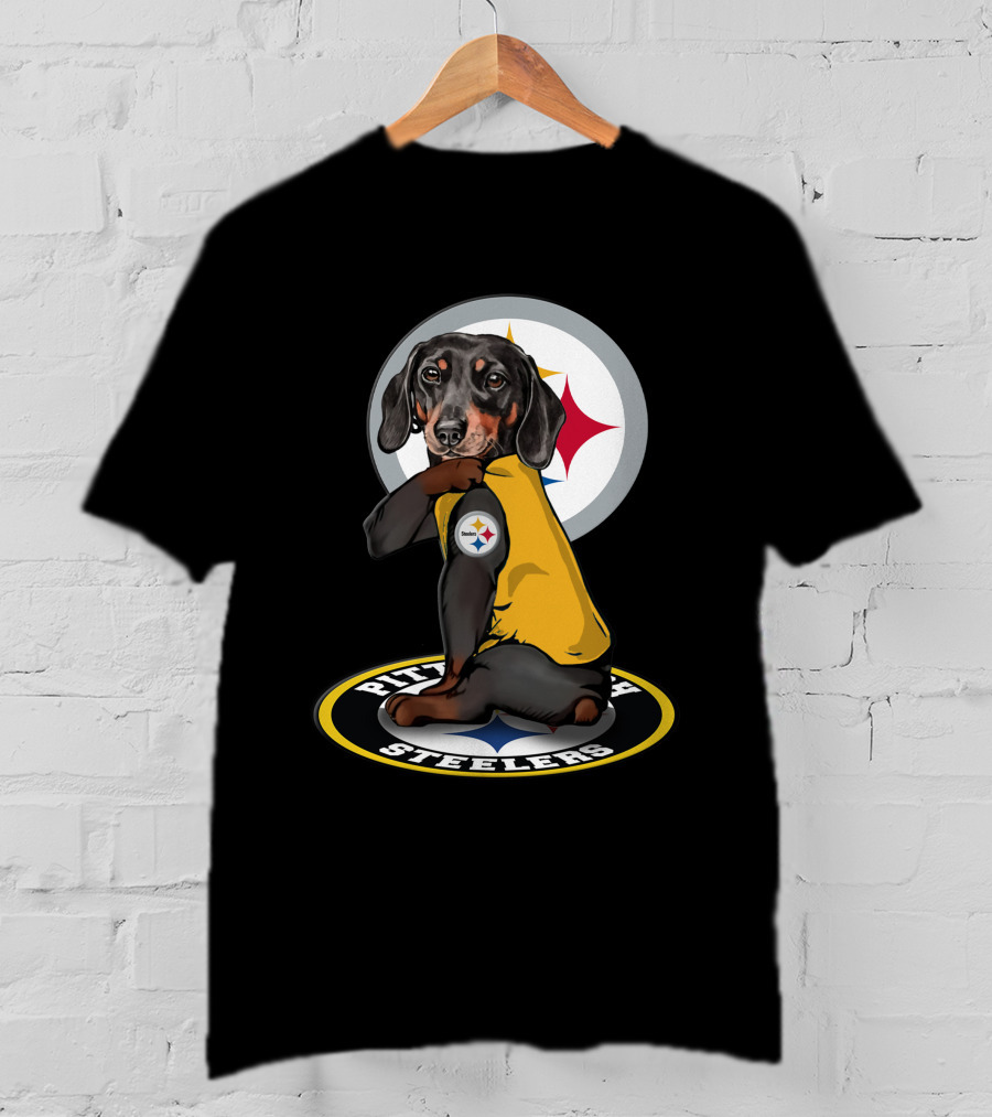 Pittsburgh Steelers Dog With Team Logo In Yellow Jersey T-Shirt