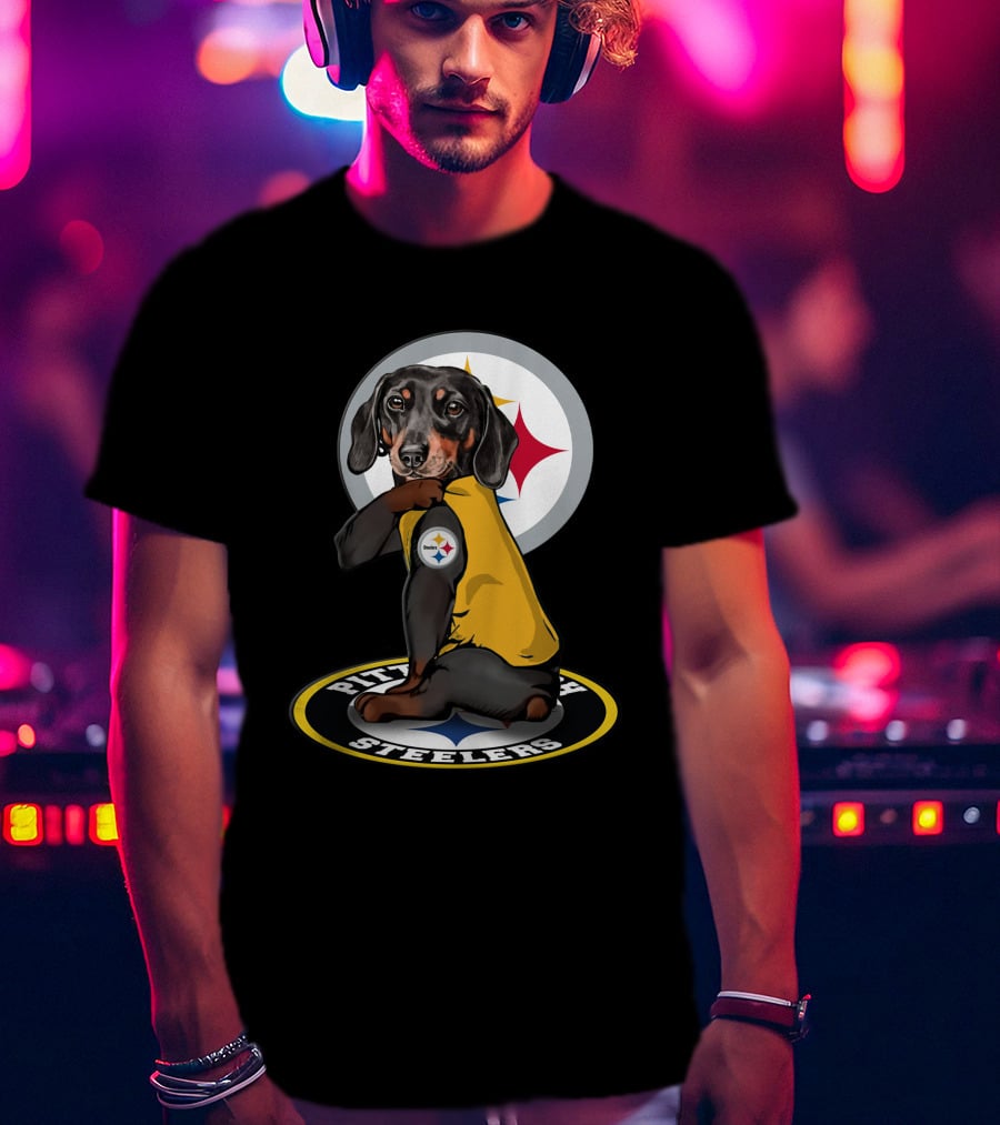 Pittsburgh Steelers Dog With Team Logo In Yellow Jersey T-Shirt