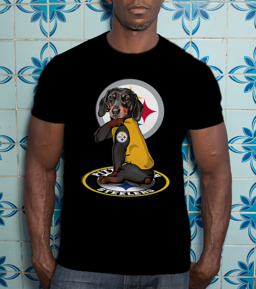 Pittsburgh Steelers Dog With Team Logo In Yellow Jersey T-Shirt