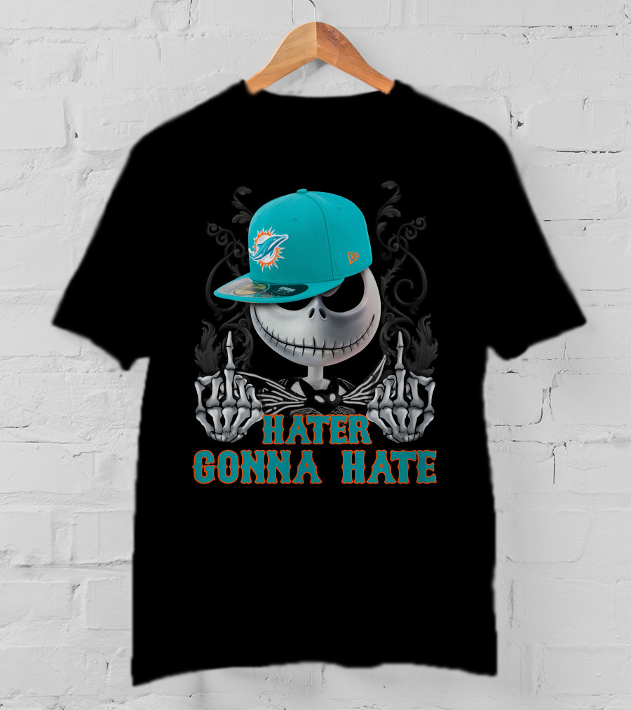 Hater Gonna Hate Miami Dolphins Skeleton With Cap T-Shirt