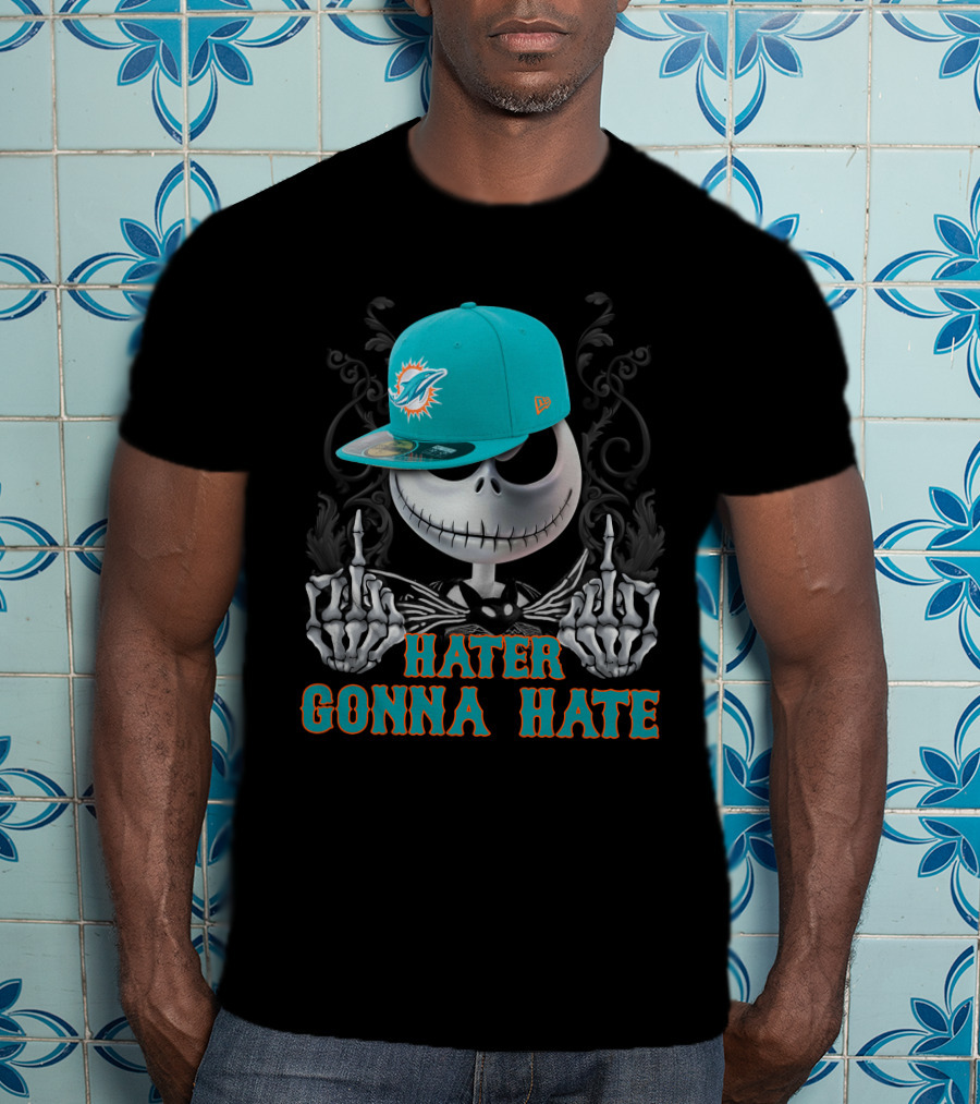 Hater Gonna Hate Miami Dolphins Skeleton With Cap T-Shirt
