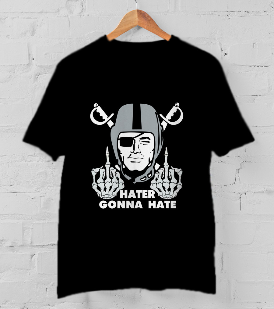 Hater Gonna Hate Raider Helmet Skeleton Hands Middle Finger T-Shirt