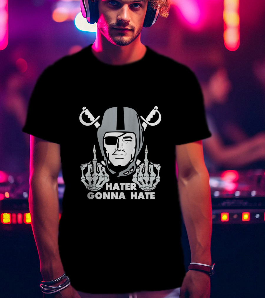 Hater Gonna Hate Raider Helmet Skeleton Hands Middle Finger T-Shirt