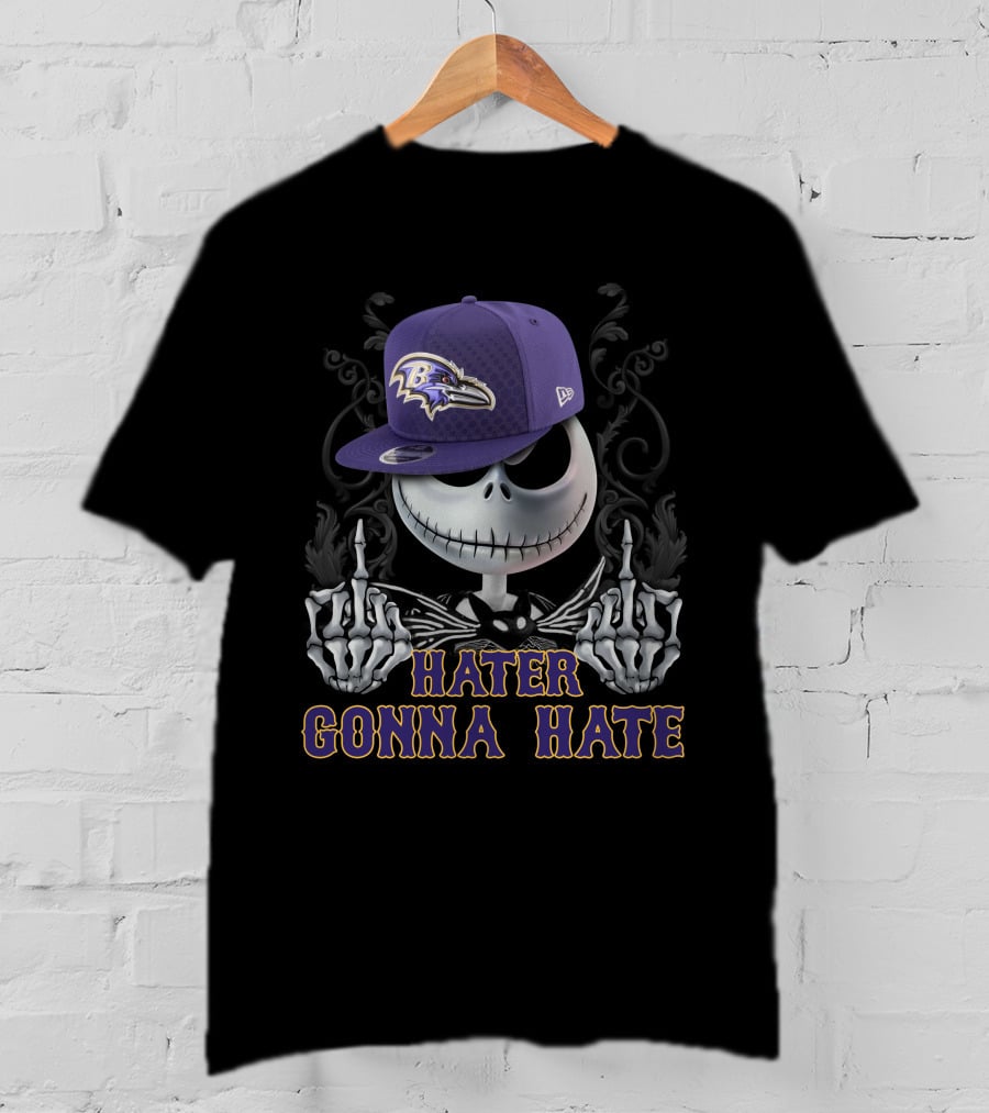Hater Gonna Hate Baltimore Ravens Skeleton Cap T-Shirt