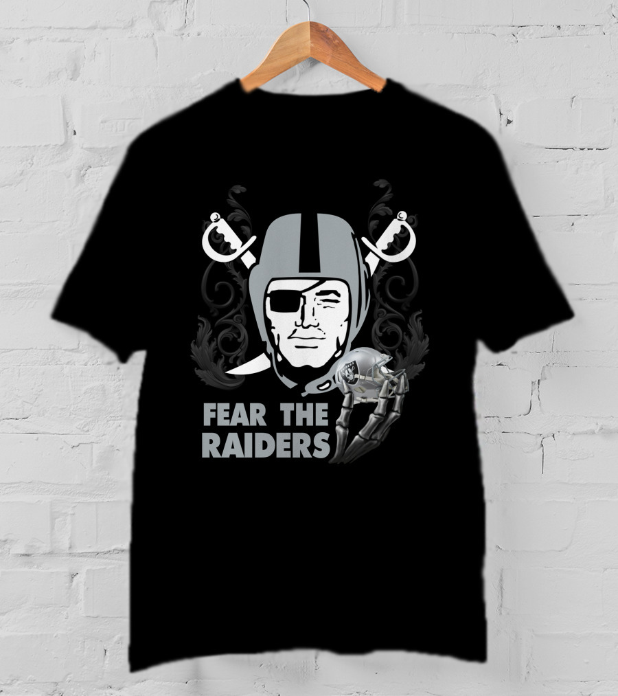 Fear The Raiders Skull Helmet Swords T-Shirt