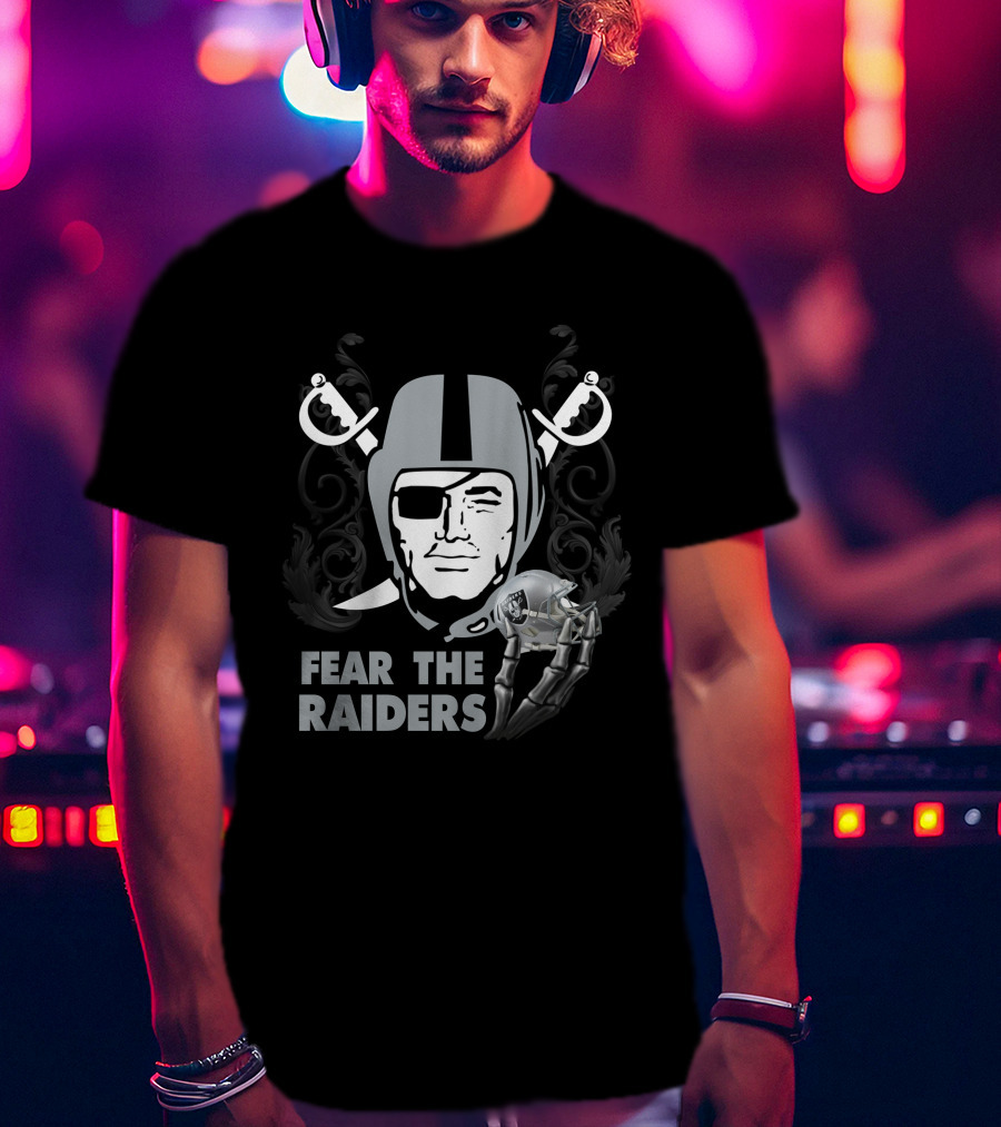 Fear The Raiders Skull Helmet Swords T-Shirt
