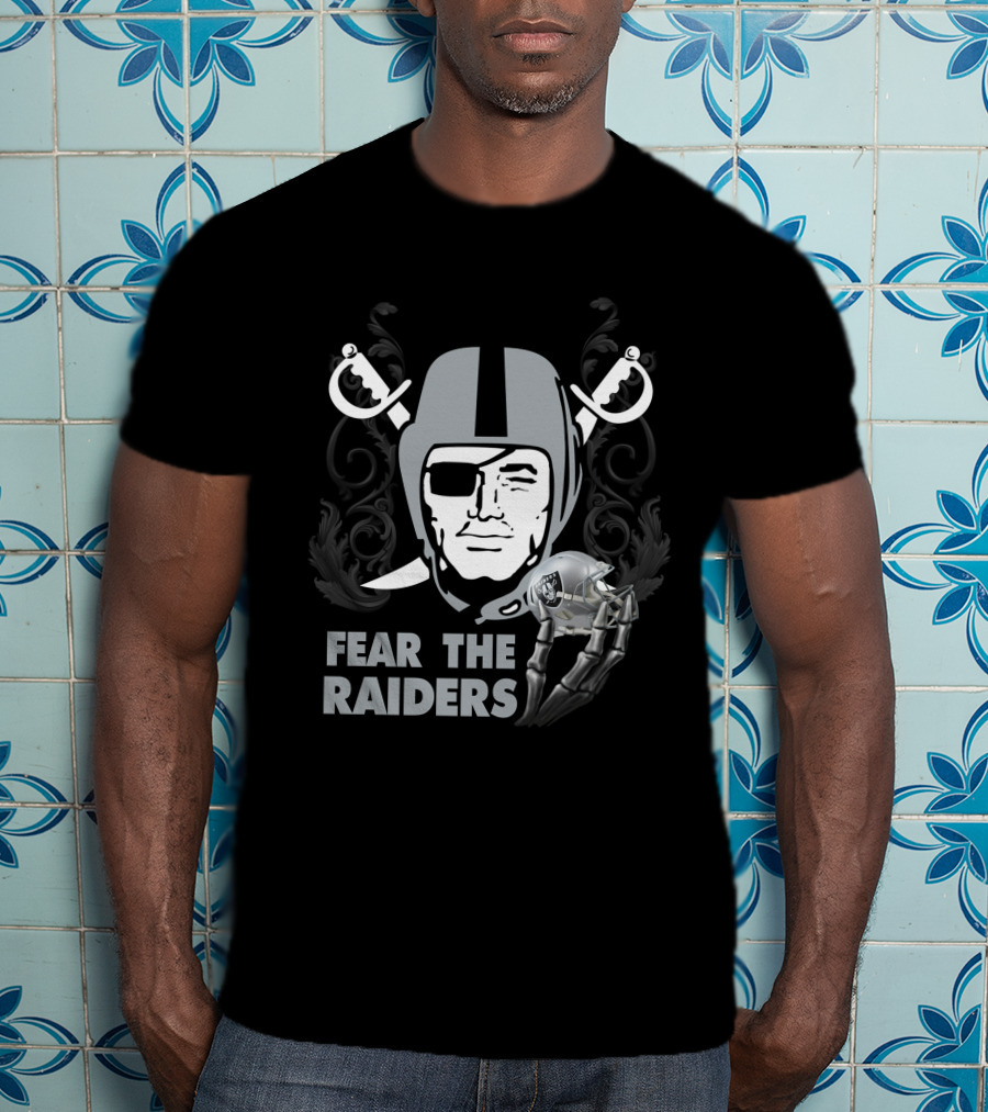 Fear The Raiders Skull Helmet Swords T-Shirt