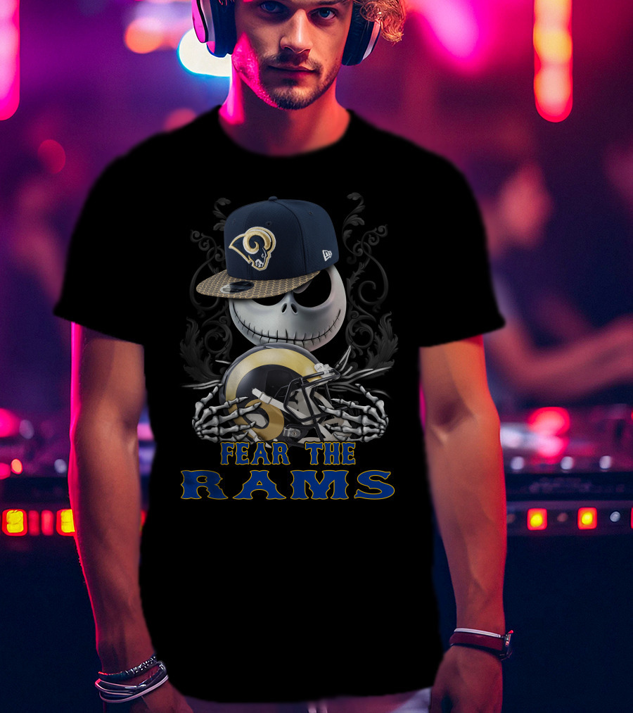 Fear The Rams Skeleton With Los Angeles Rams Helmet T-Shirt